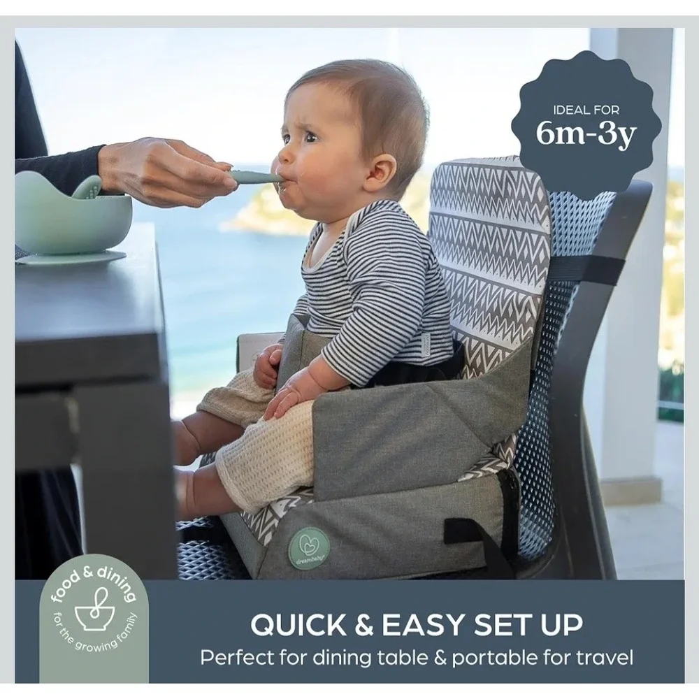 Dreambaby Grab n Go Booster Seat Gray Chevron Travel High Chair Storage Bag